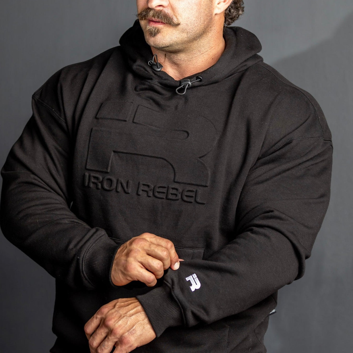 Embossed Hoodie Black Stylish Workout Hoodie for Bodybuilders